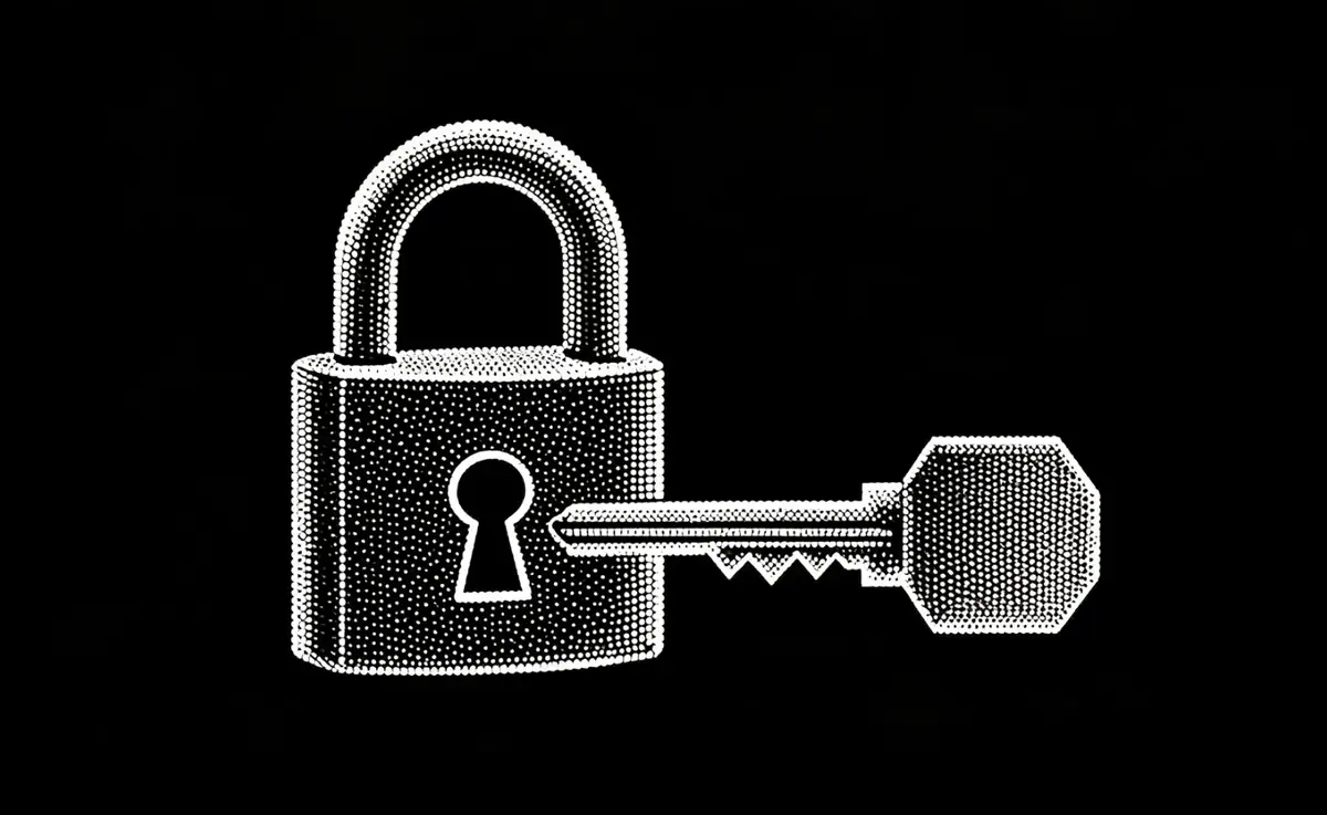 An engraved padlock with a key in its lock
